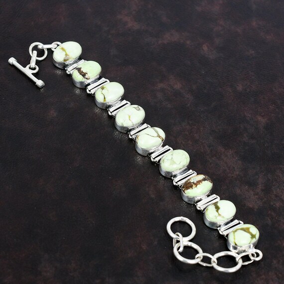 Lemon Chrysoprase Sterling Silver Bracelet - Adjustable Handmade Jewelry
