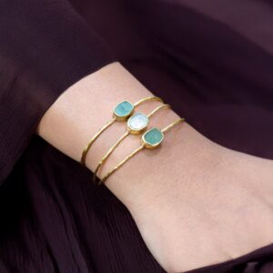 Natural Chrysoprase Brass Cuff Bracelet: Minimalist Dainty Gemstone Jewelry