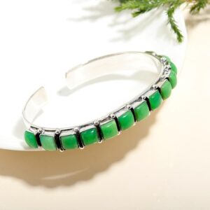 Natural Chrysoprase Cuff Bracelet: 925 Sterling Silver Bangle