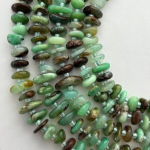 5x8mm - 6x10mm Free Form Natural Chrysoprase Gemstone Beads. 15" Strand Of Flat Mixed Green Nugget Beads, Approx. 64-65 Per Strand. 5x8mm - 6x10mm Free Form Natural Chrysoprase Gemstone Beads. 15" Strand Of Flat Mixed Green Nugget Beads, Approx. 64-65 Per Strand.