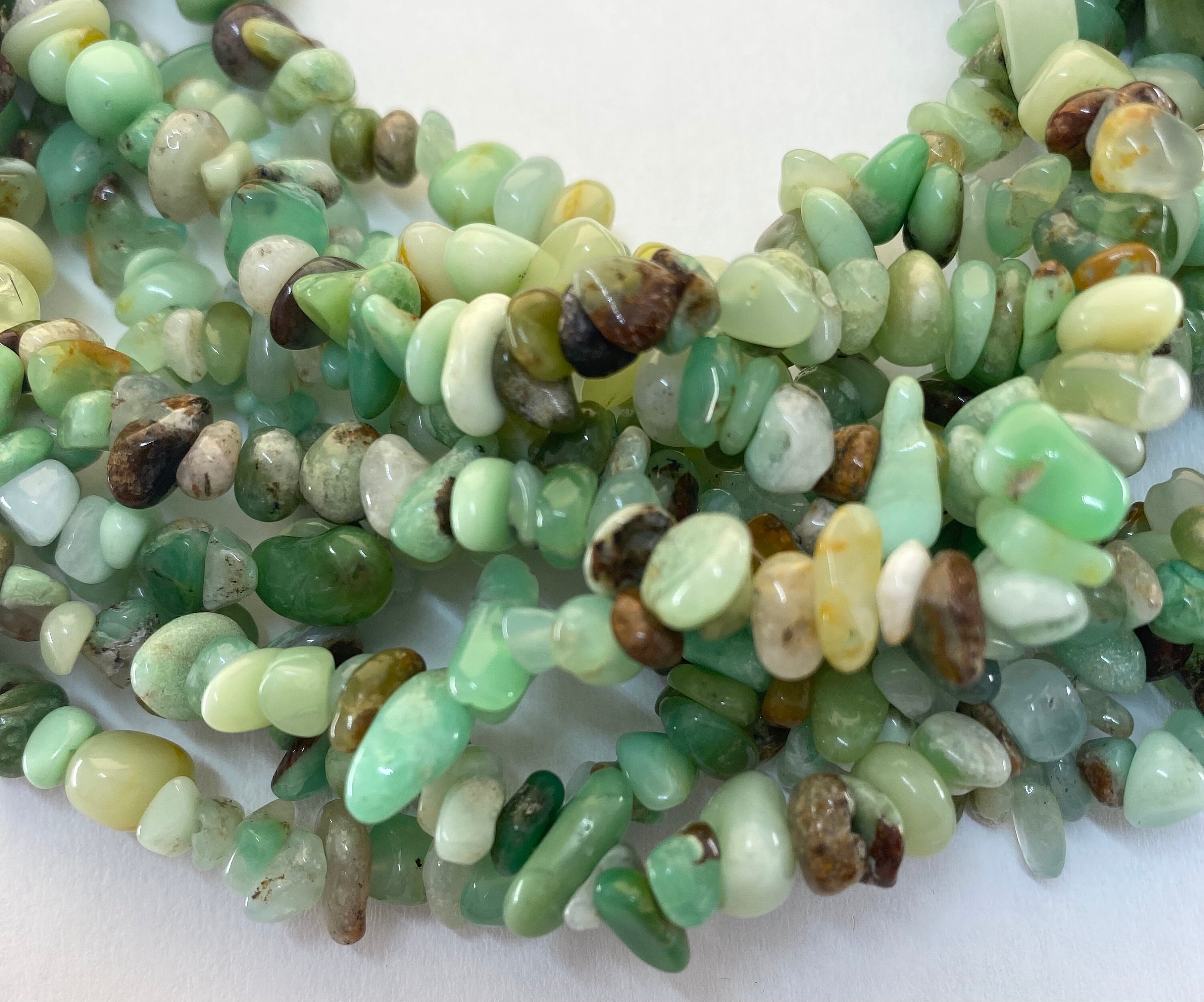 Chrysoprase Gemstone Chip Beads. 36” Strand Of 5-8mm Mixed Green Beads. Natural Green. Chrysoprase Gemstone Chip Beads. 36” Strand Of 5-8mm Mixed Green Beads. Natural Green.