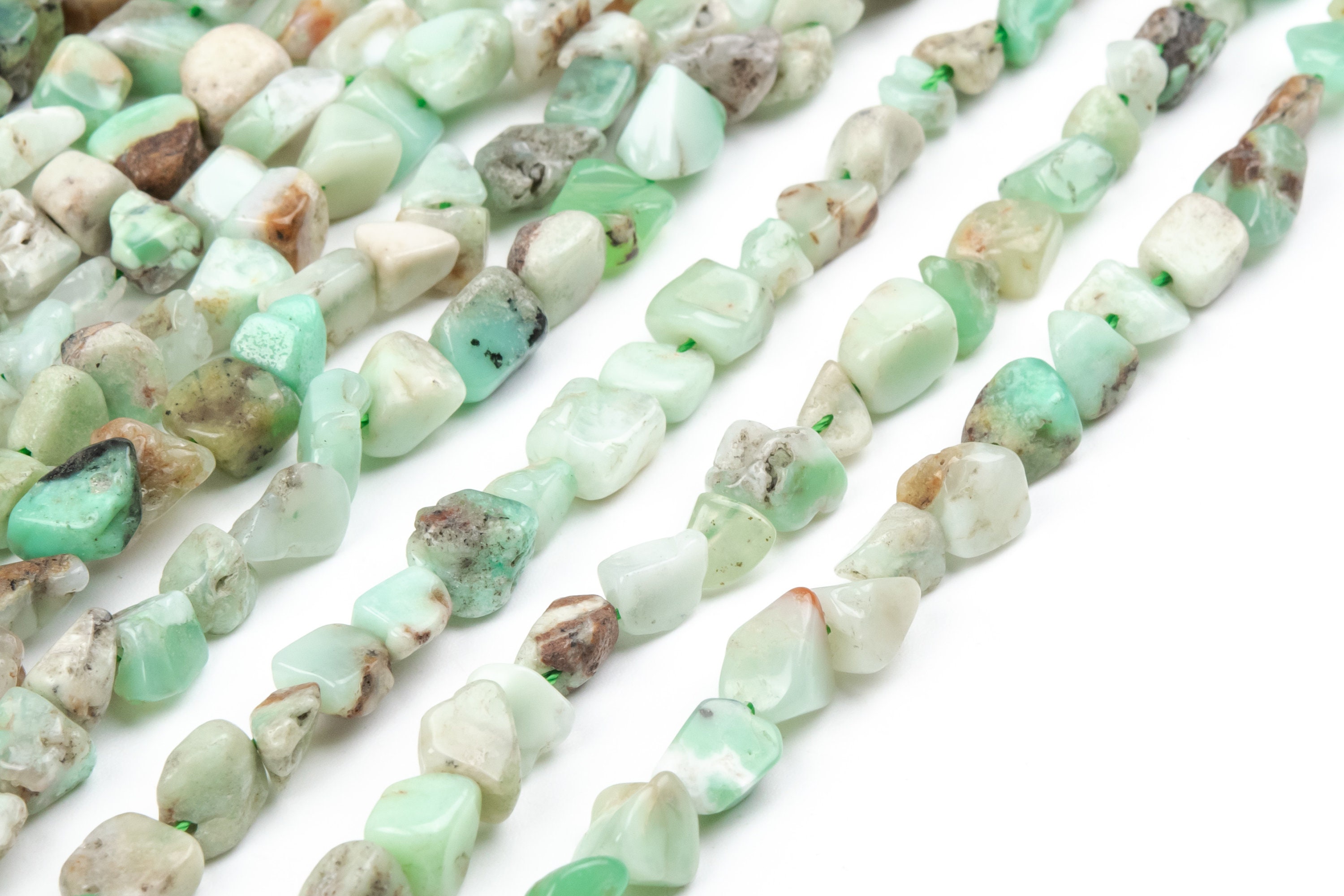 Genuine Natural Chrysoprase / Australian Jade Gemstone Beads 6-8mm Green Pebble Nugget A Quality Beads (108466)