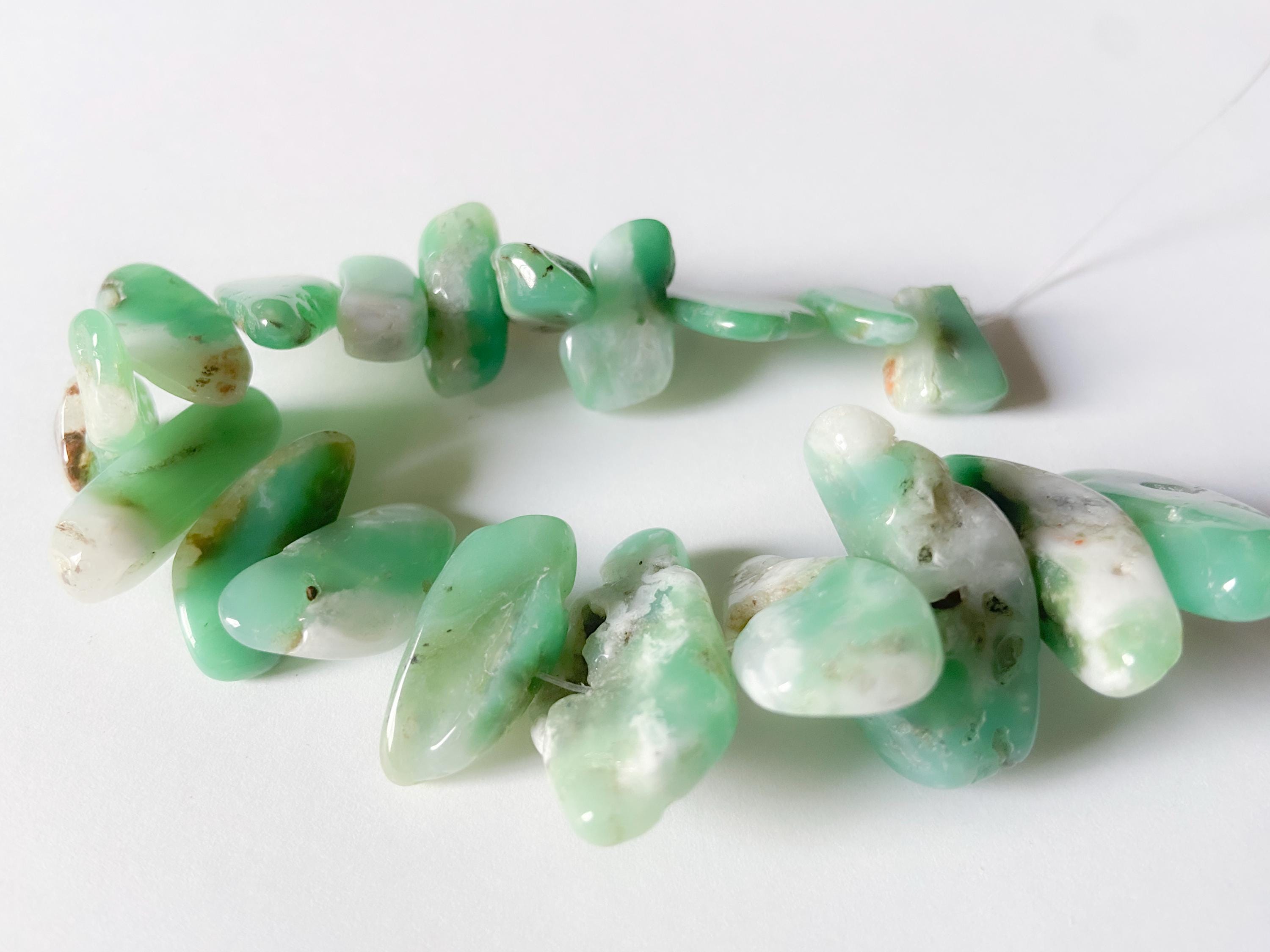 Green Chrysoprase Freeform Nuggets, Chrysoprase Long Slabs, Rustic, Half Strand 8''