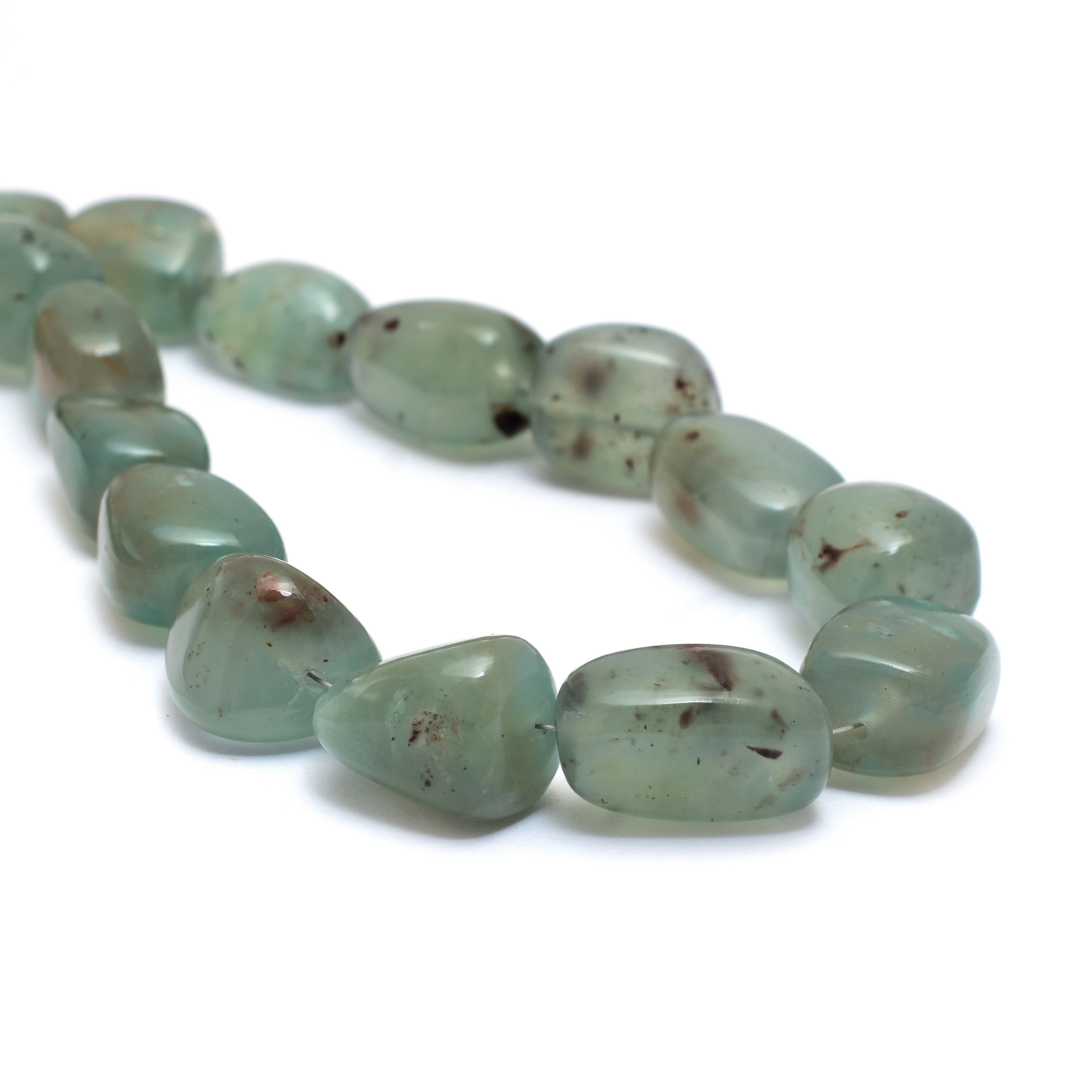 Natural Aqua Chalcedony 10x12mm-12x18mm Smooth Tumbled Beads | 20inch Strand | Aqua Chrysoprase Semi Precious Gemstone Nuggets Loose Beads