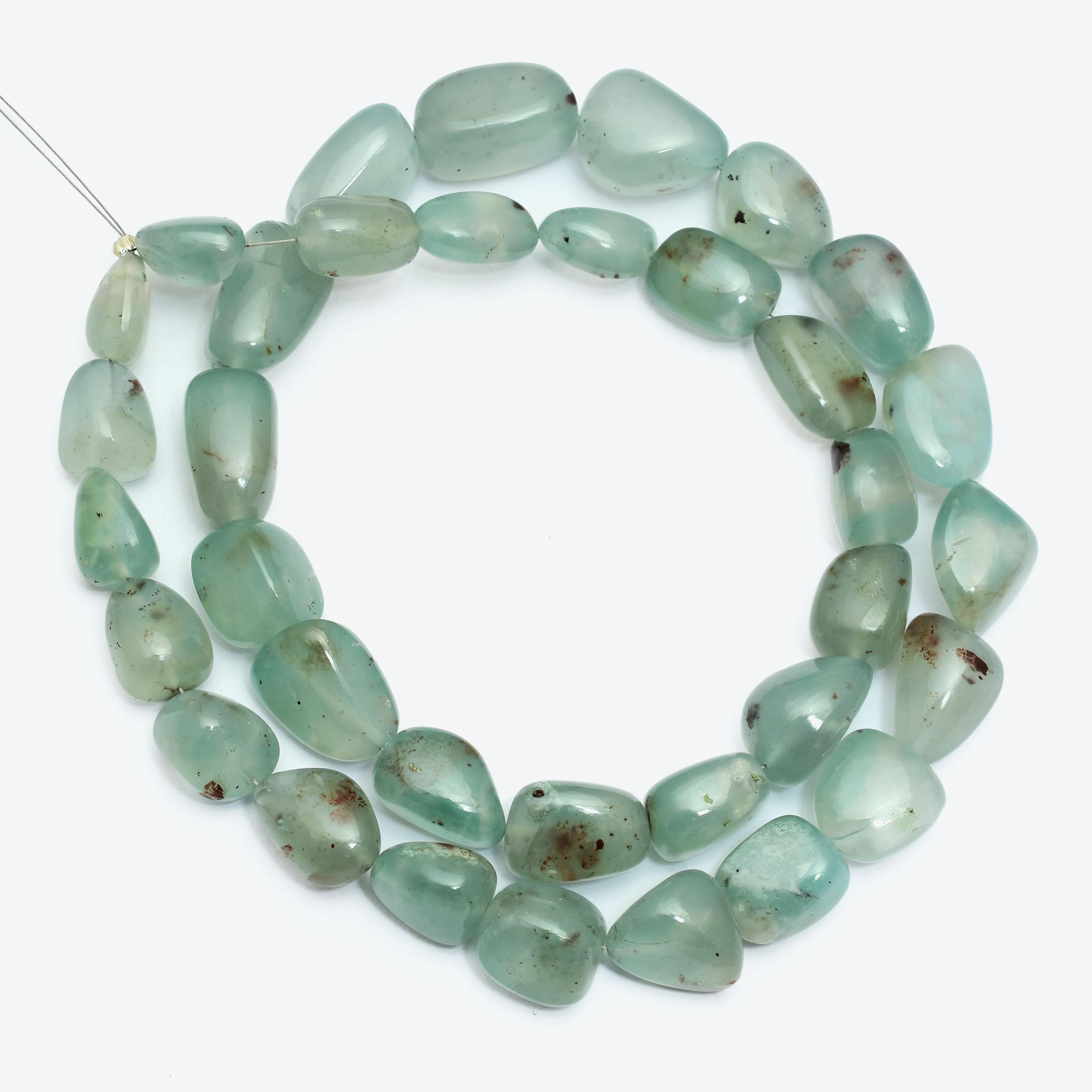 Natural Aqua Chalcedony 8x12mm-12x20mm Smooth Tumbled Beads | 20inch Strand | Aqua Chrysoprase Semi Precious Gemstone Nuggets Loose Beads