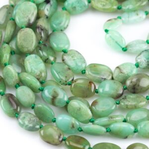 Natural Australian Chrysoprase Beads. Chrysoprase Flat Oval Nuggets . 8x12mm Full 16 inch Strand- AAA Grade Gemstone Beads
