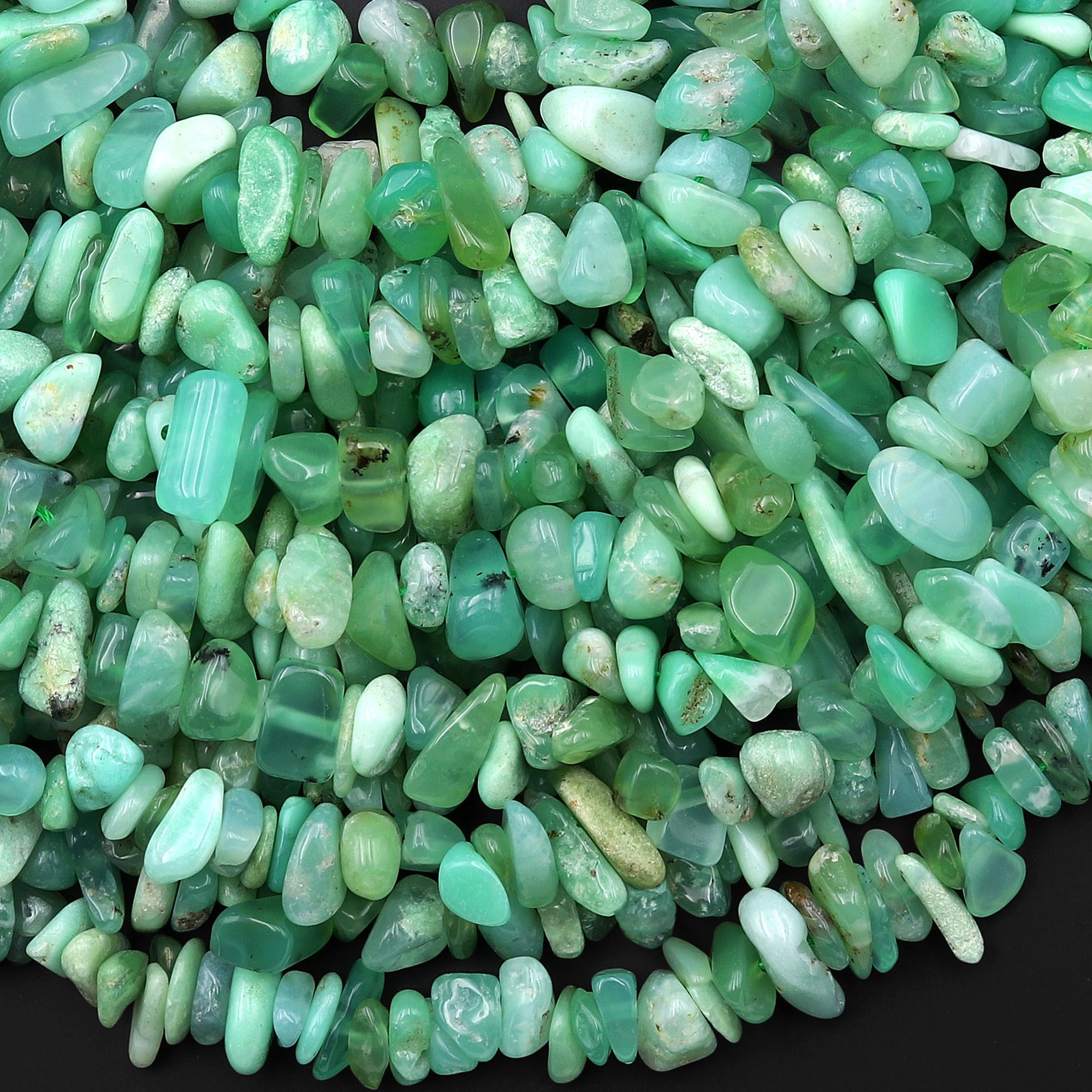 Natural Australian Green Chrysoprase Beads Freeform Organic Pebble Chip Nuggets 15.5" Strand