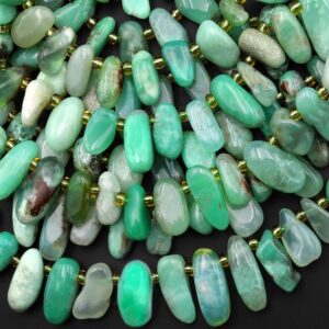 Natural Australian Green Chrysoprase Beads Freeform Oval Top Side Drilled Nugget Beads 15.5" Strand Natural Australian Green Chrysoprase Beads Freeform Oval Top Side Drilled Nugget Beads 15.5" Strand