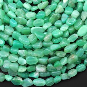 Natural Australian Green Chrysoprase Beads Freeform Pebble Nuggets Vertically Drilled 15.5" Strand Natural Australian Green Chrysoprase Beads Freeform Pebble Nuggets Vertically Drilled 15.5" Strand