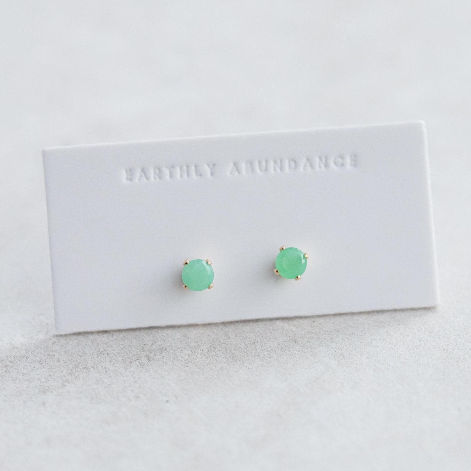 14k Gold Chrysoprase Earring, Gemstone Stud Chrysoprase Earrings [eecp1244], Gold Gemstone Studs, Chrysoprase Earrings