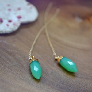 24k Gold Chrysoprase Threader Earrings • Gemstone Spike Dangle