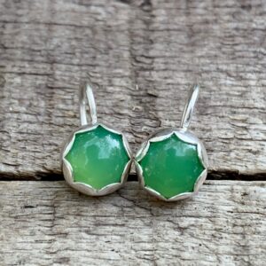 Bright Green Chrysoprase Scallop Setting Dangle Sterling Silver Earrings | Earrings | Wedding Jewelry | Flower Earrings | Chrysoprase Studs