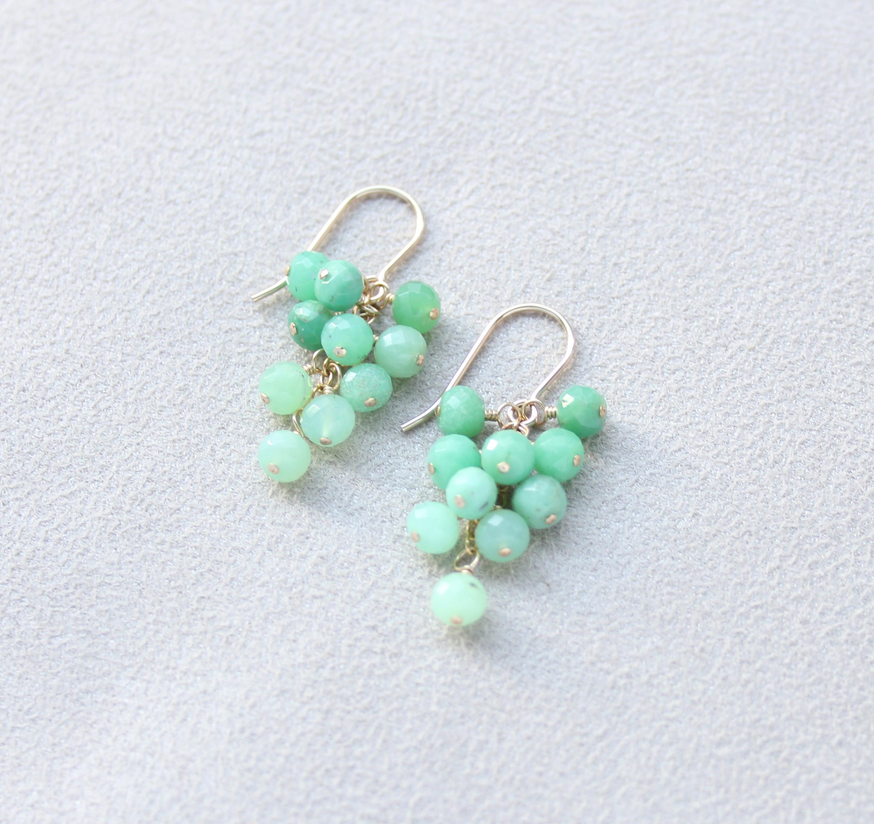 Chrysoprase Cluster Earrings: Natural Green Gemstone, 14k Gold Filled Or Sterling Silver