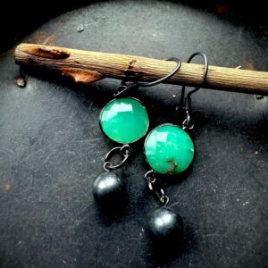 Chrysoprase earrings, dangle earrings, green stone earrings