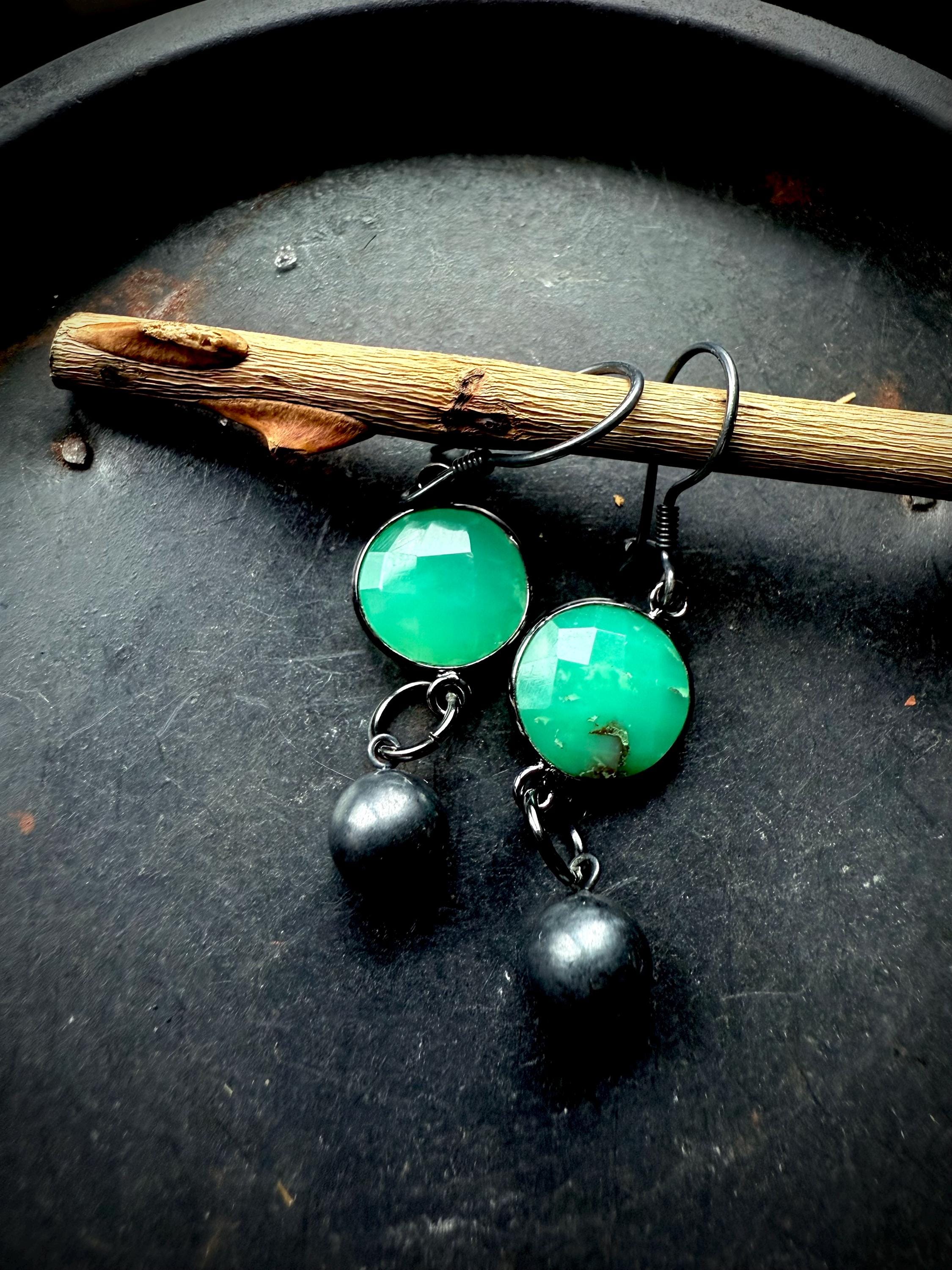 Chrysoprase Earrings, Dangle Earrings, Green Stone Earrings