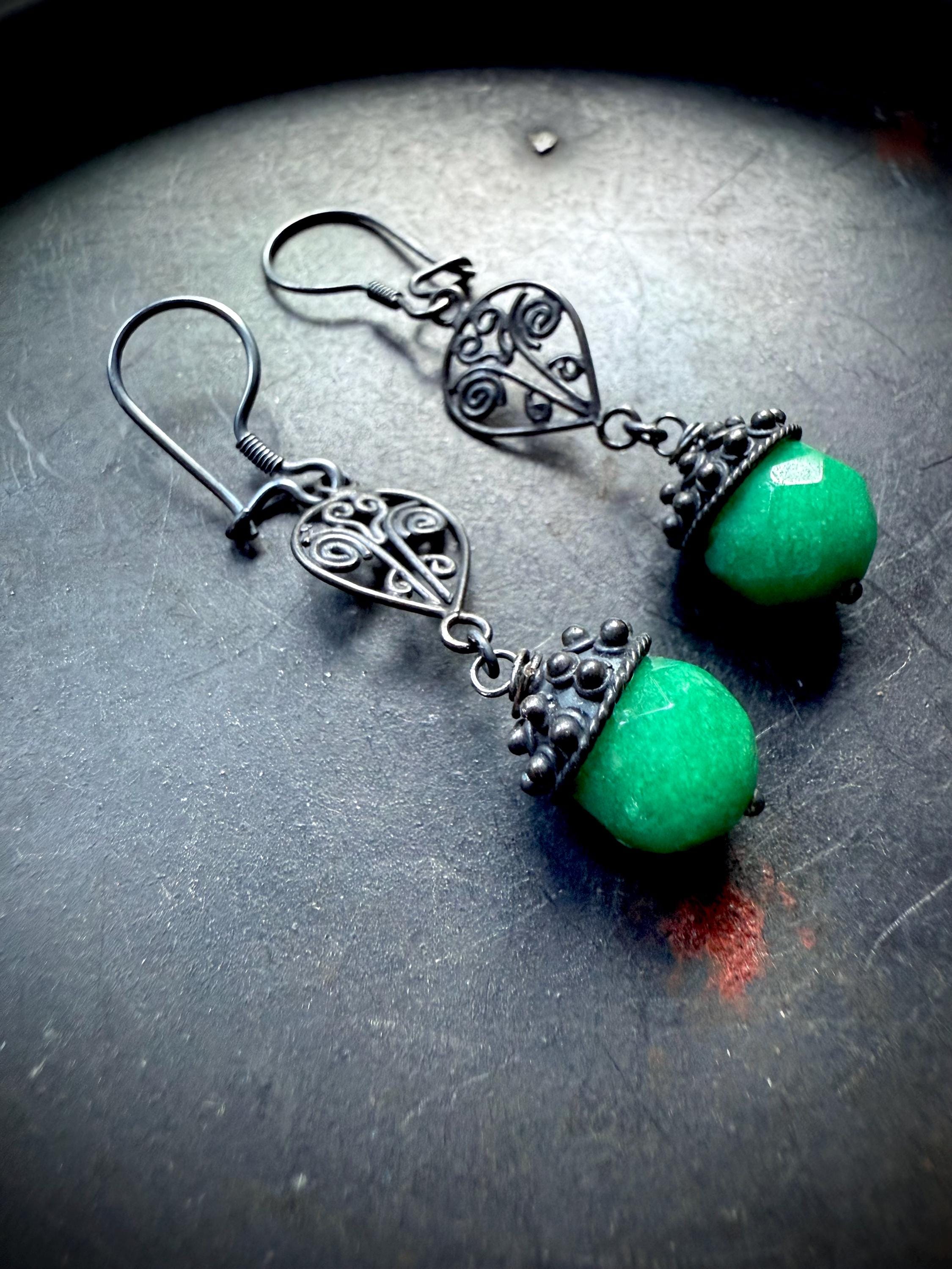 Chrysoprase Earrings, Dangle Earrings, Green Stone Earrings
