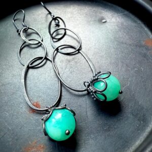 Chrysoprase earrings, dangle earrings, green stone earrings, long earrings