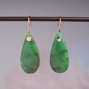 Chrysoprase Dangle Earrings: Natural Dark Green Chrysoprase Earrings in 14k Gold-Fill, Teardrop Gemstone Earrings