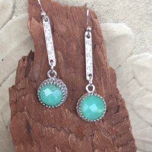 Chrysoprase Dangle Earrings: Sterling Silver Floral Bar, Natural Gemstone