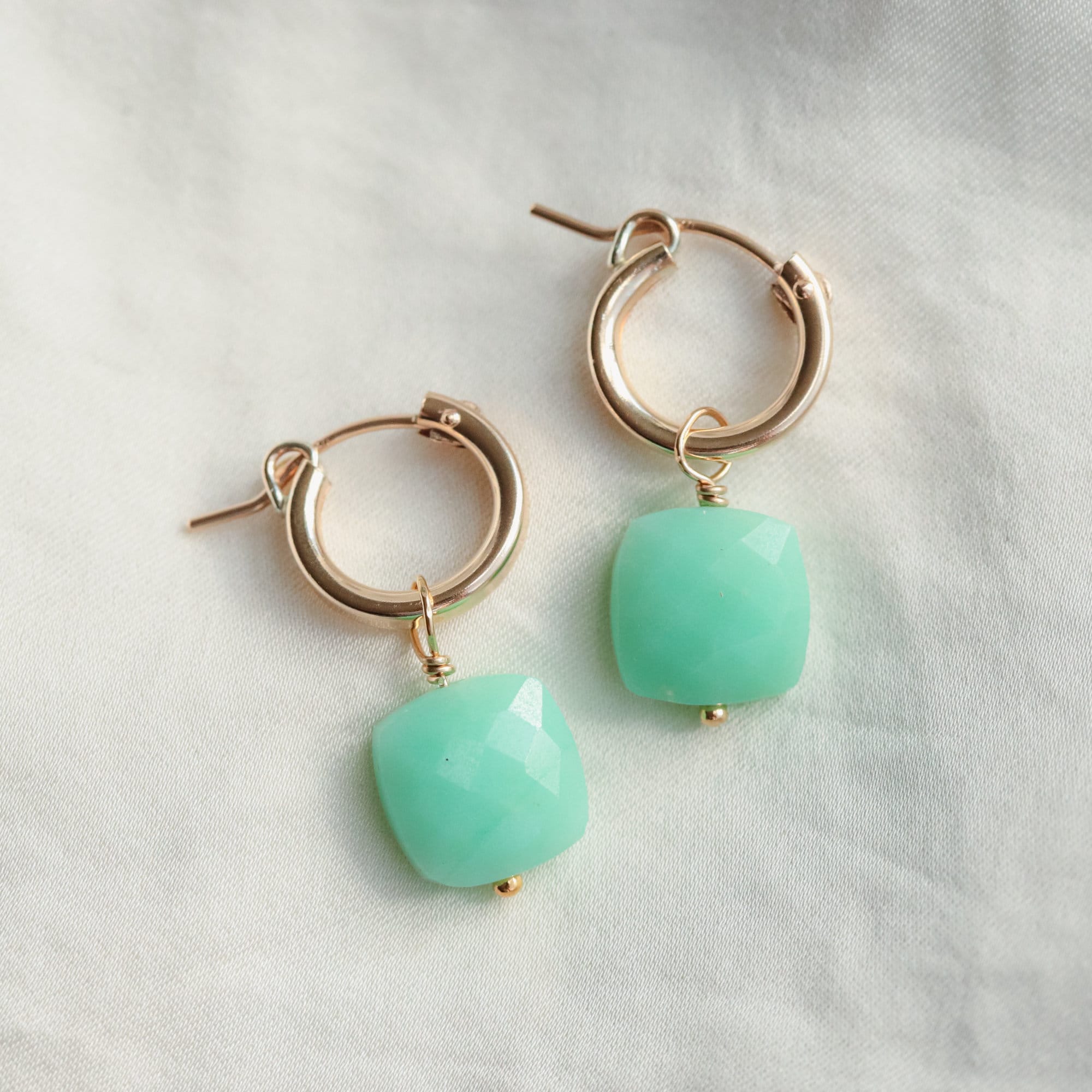 Chrysoprase Gemstone Earrings, [eecp1095] Gemstone Chrysoprase Earrings, Real Stone Earrings, 14k Gold Filled Hoops | Chrysoprase Gold