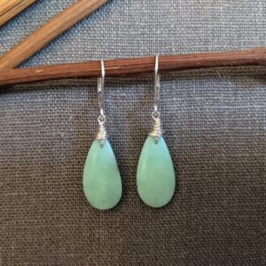 Chrysoprase Teardrop Earrings, Sterling Silver, Artisan Dangle, Gift for Her