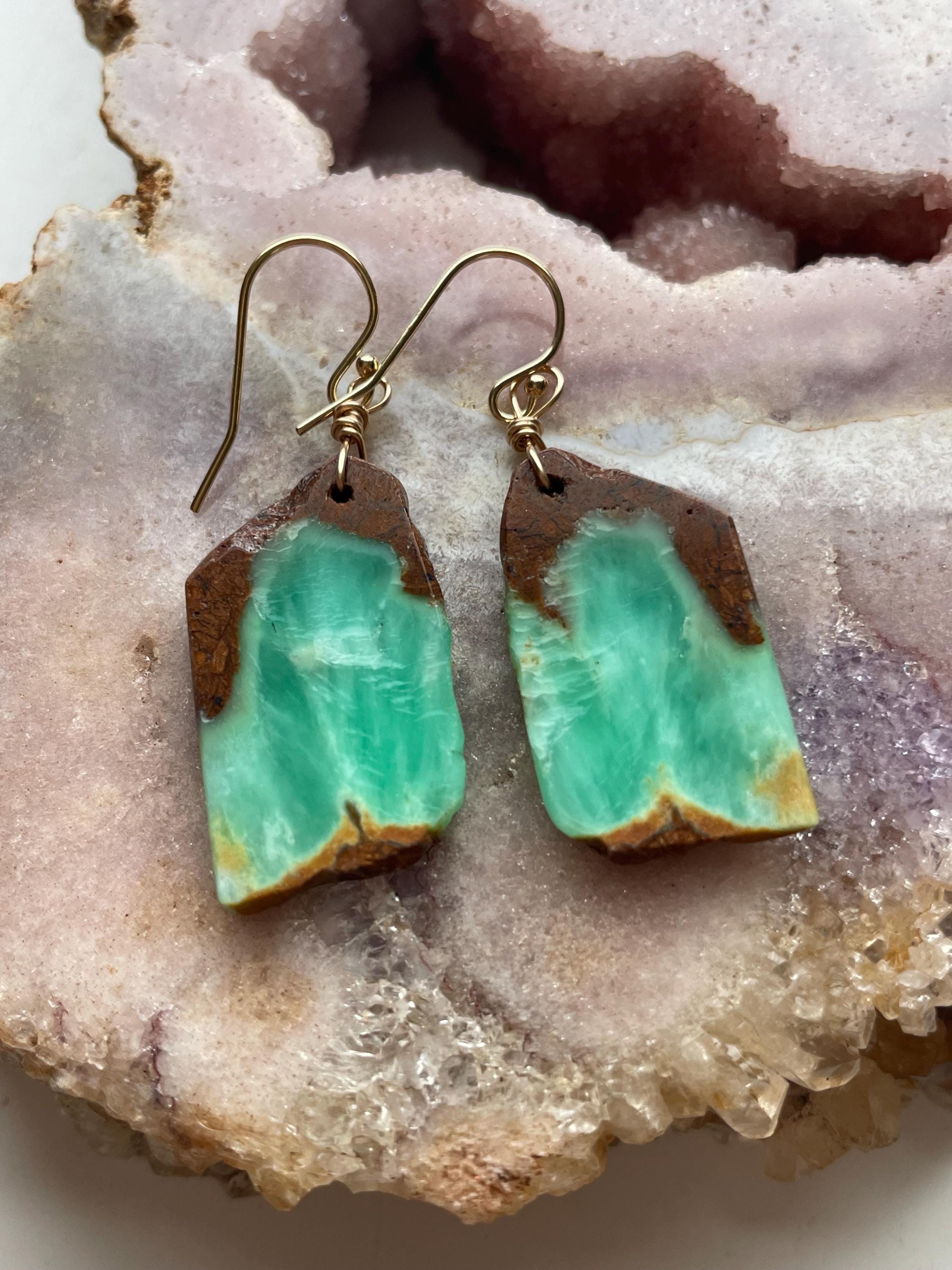 Gold Filled Chrysoprase Drop Earrings: Green Gemstone Statement Jewelry