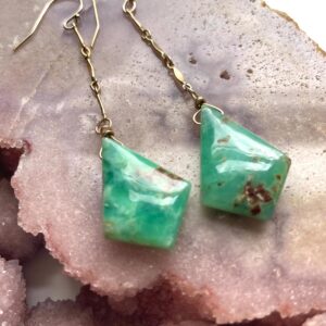 Gold Filled Chrysoprase Drop Earrings: Genuine Gemstone, OOAK