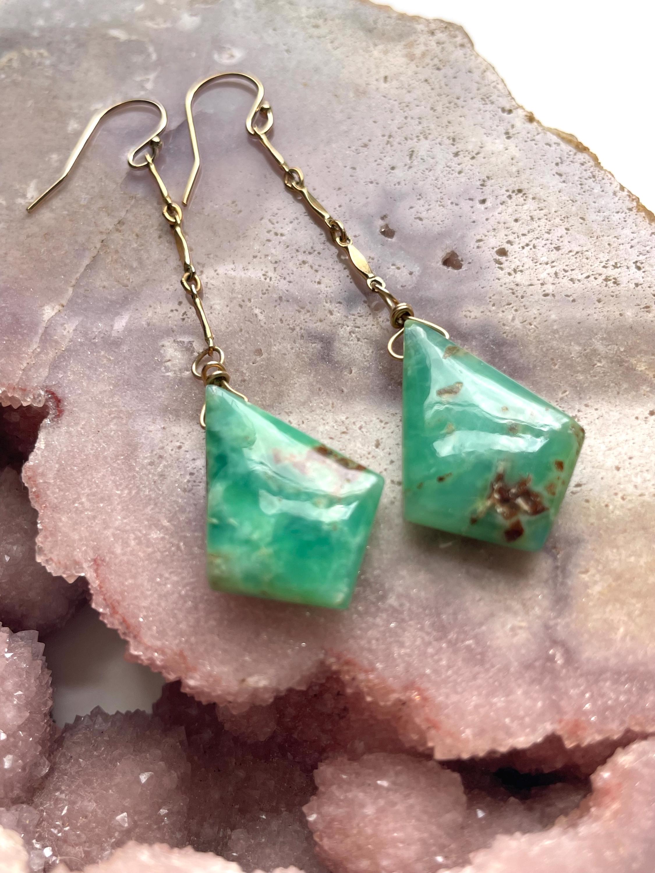 Gold Filled Chrysoprase Drop Earrings: Genuine Gemstone, Ooak