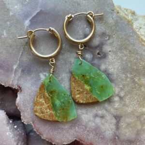 Gold Filled Chrysoprase Hoop Earrings: Gemstone Statement Jewelry