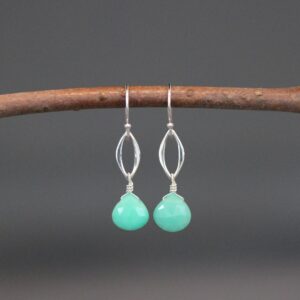 Chrysoprase Earrings - Green and Silver Earrings - Chrysocal Earrings - Silver Link Earrings - Green Gemstone Earrings