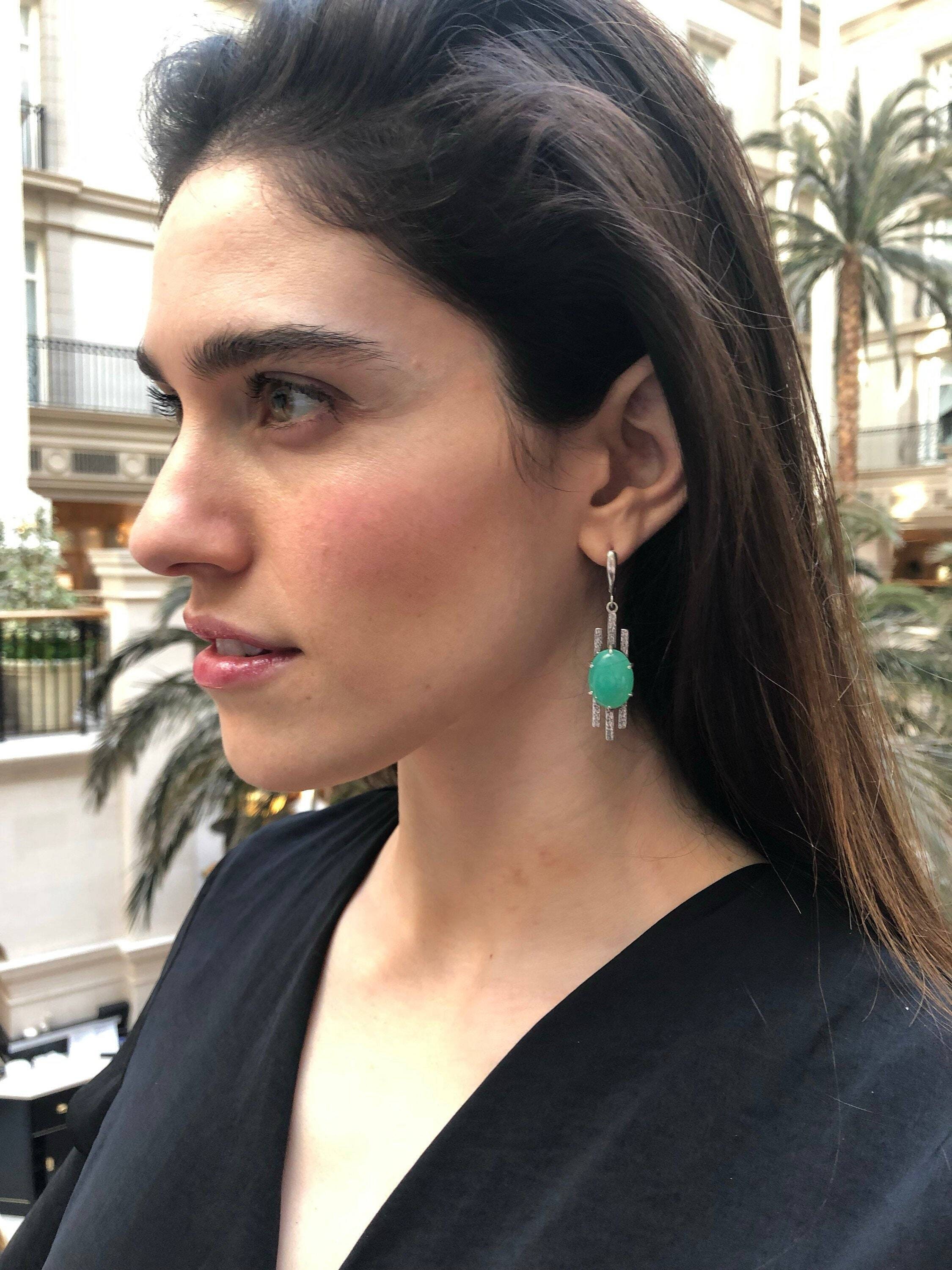 Green Boho Earrings, Natural Chrysoprase Earrings, Artistic Earrings, Vintage Earrings, Inspirational May Earrings, Solid Silver Earrings