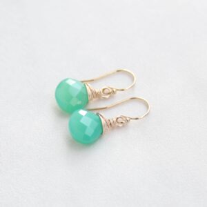 Green Chrysoprase Chalcedony Earrings: 14K Gold Filled / Sterling Silver, Dainty Dangle