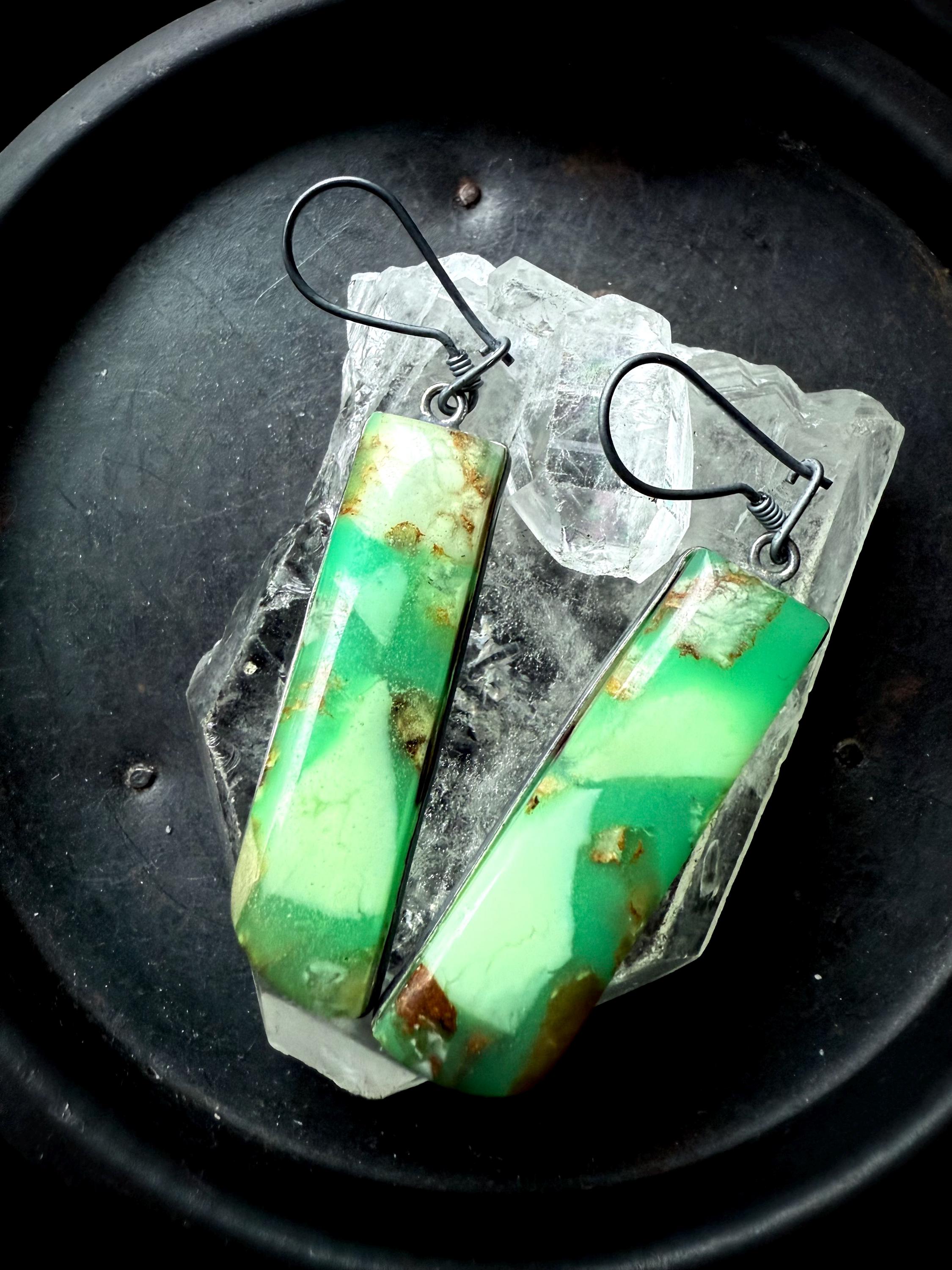 Chrysoprase Earrings, Green Stone Earrings, Statement Earrings