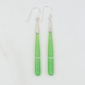 Green Chrysoprase Teardrop Earrings, 925 Sterling Silver Longdrop Earrings