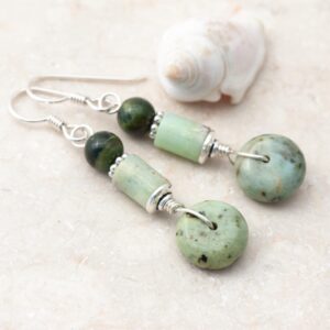 Chrysoprase, Green Tiger's Eye and African Turquoise Earrings, Green Natural Stone Earrings, Boho Earrings, 925 Sterling Silver Ear Wires