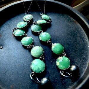 Chrysoprase earrings, long earrings, green stone earrings