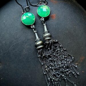 Chrysoprase earrings, long earrings, green stone earrings