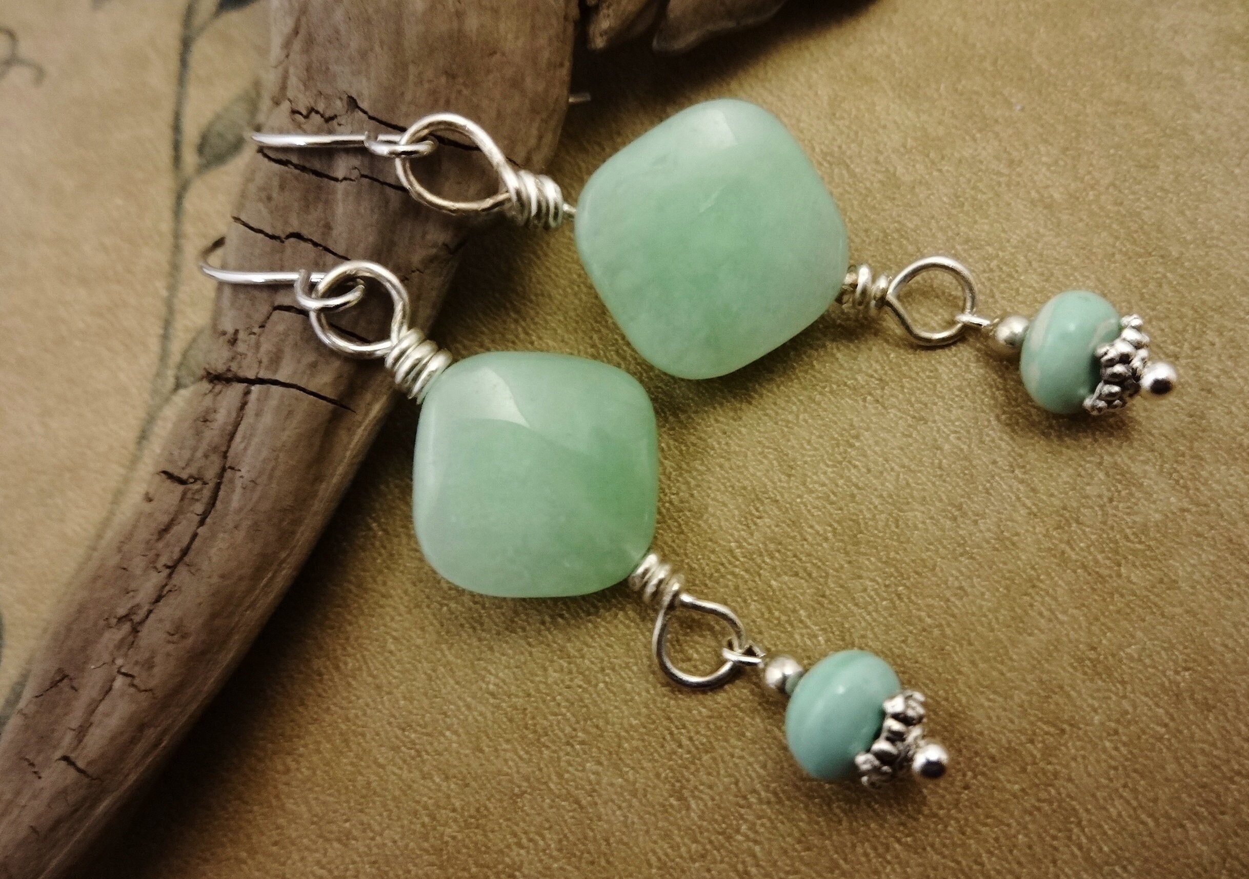 Mint Green Chrysoprase Earrings: Surgical Steel, Green Gemstone Jewelry