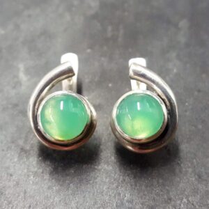 Chrysoprase Earrings, Natural Chrysoprase, Round Earrings, Green Earrings, Stud Earrings, Teardrop Earrings, Green Studs, Silver Earrings