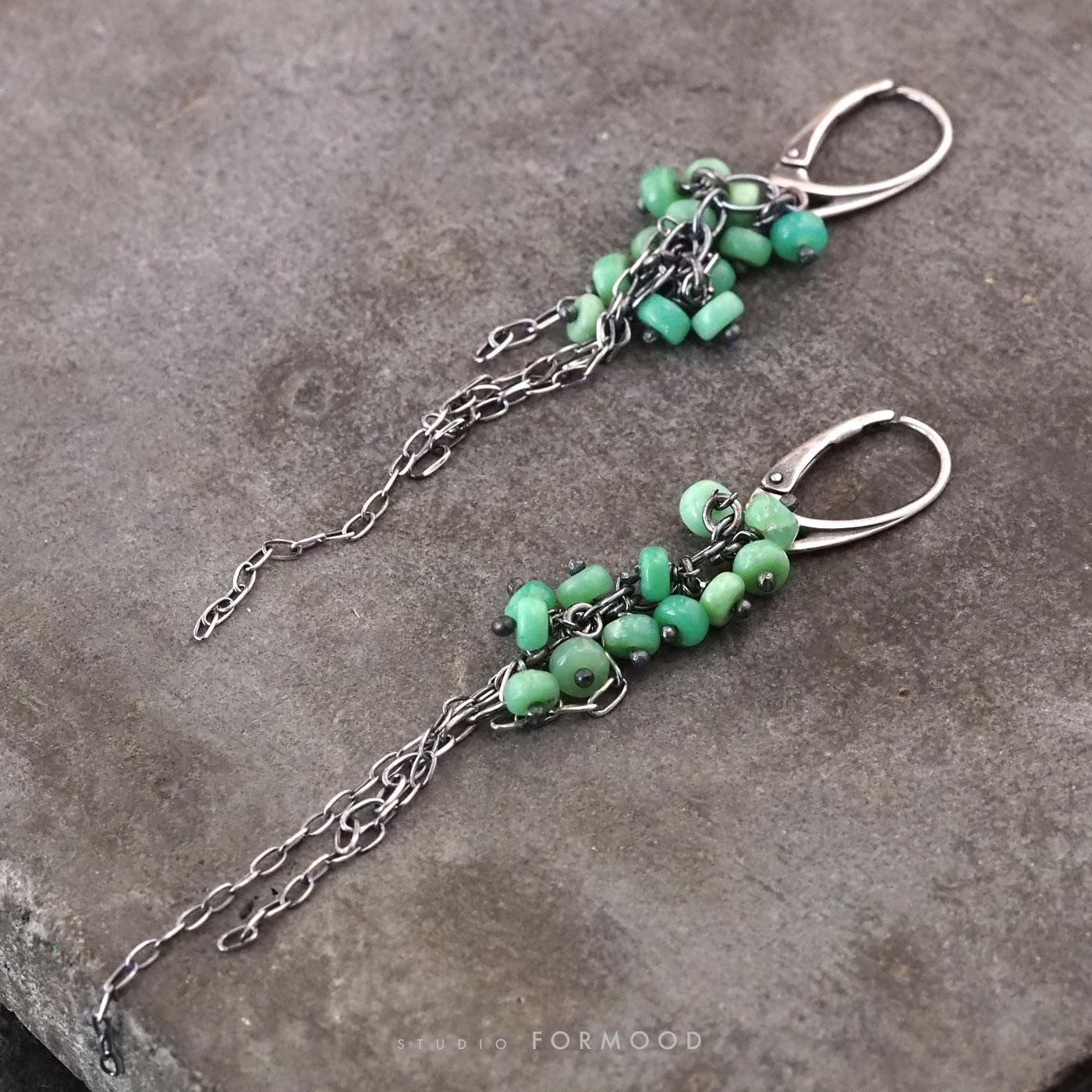 Oxidized Sterling Silver And Chrysoprase - Earrings