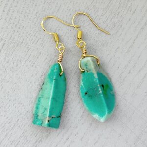 Raw Chrysoprase Crystal Earrings: Sterling Silver Dangle Gemstone Jewelry