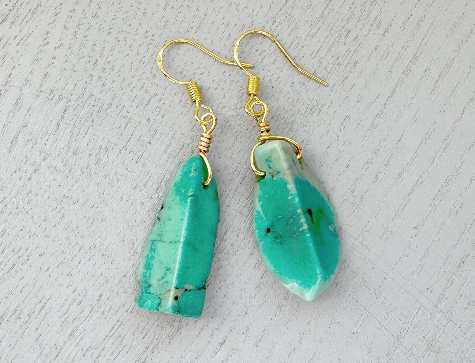 Raw Chrysoprase Crystal Earrings: Sterling Silver Dangle Gemstone Jewelry