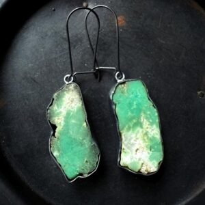 Chrysoprase earrings, raw stone earrings, green stone earrings, statement earrings