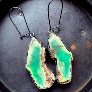 Chrysoprase earrings, raw stone earrings, green stone earrings, statement earrings