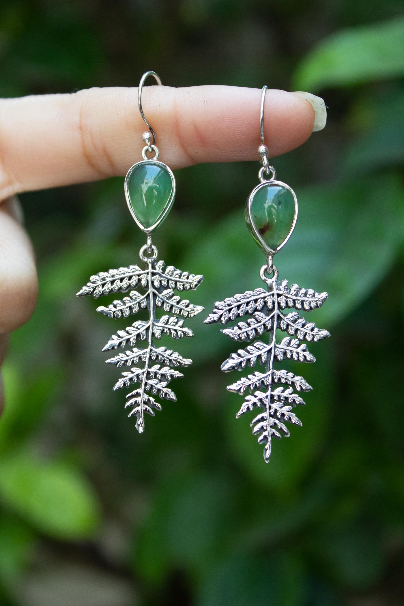 Chrysoprase Earrings Sterling Silver Fern Earring