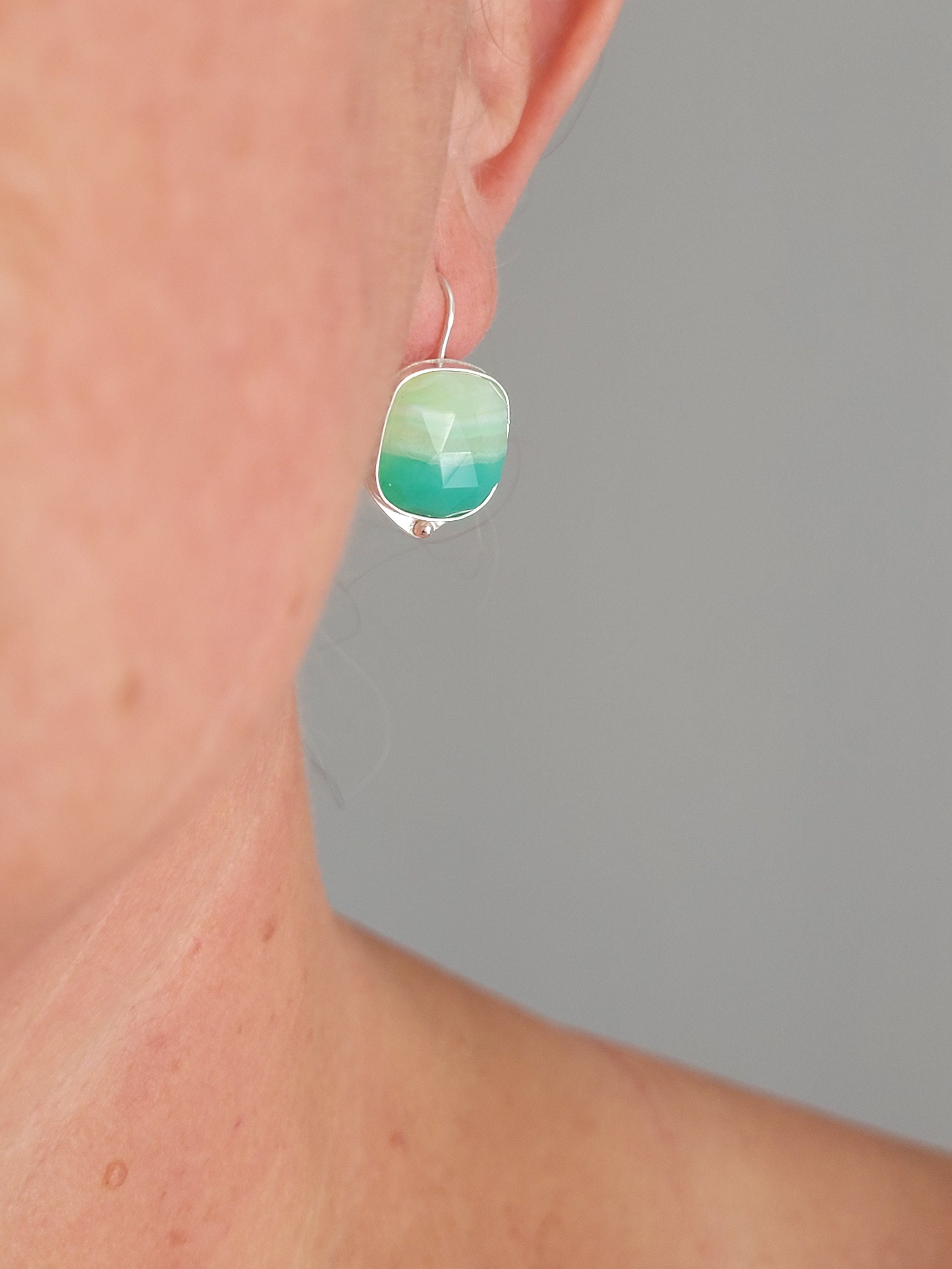 Sterling Silver Chrysoprase Mint Green Earrings.  One Of A Kind Handmade Unique Earrings.