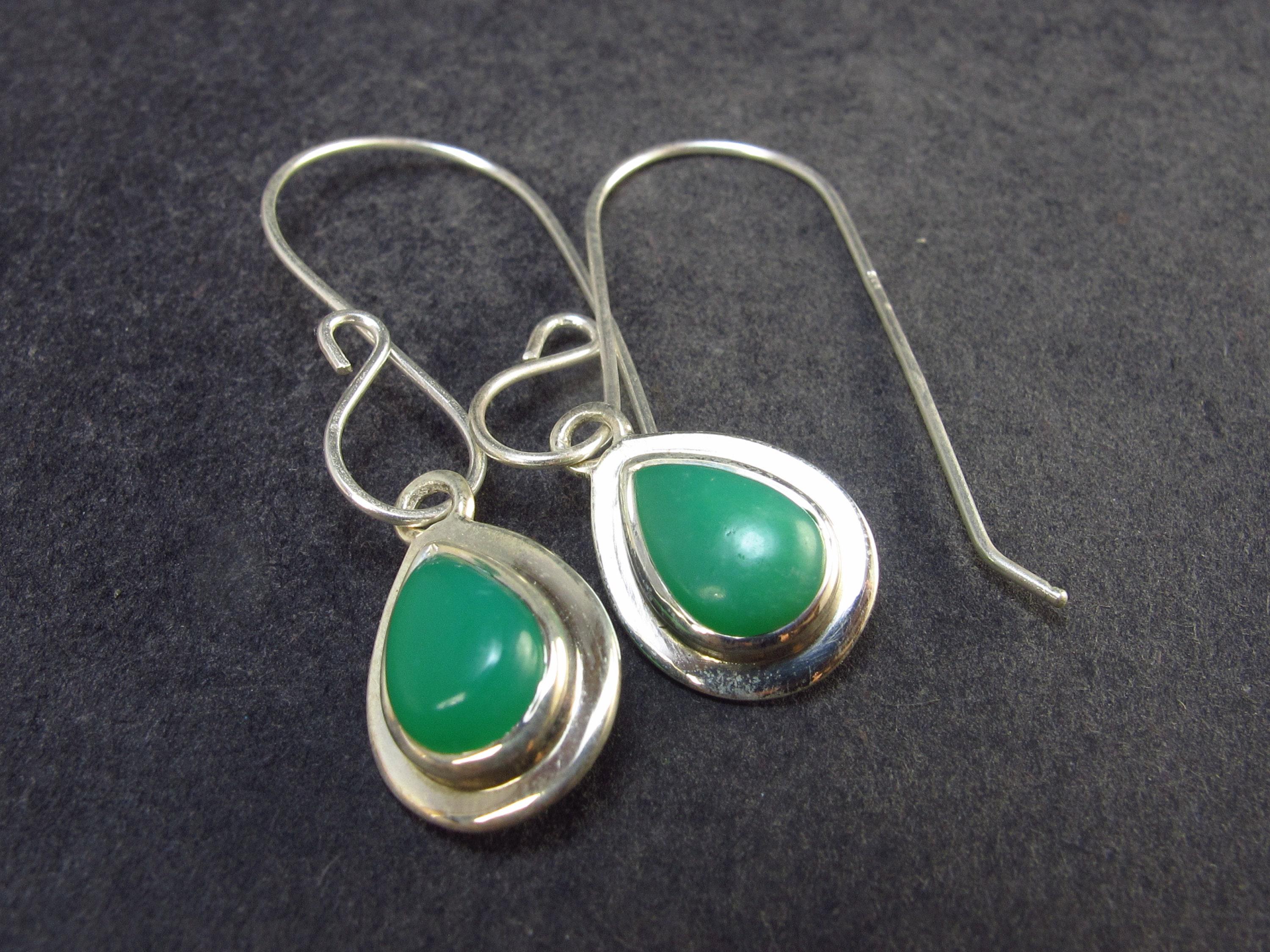 Stone Of Venus!! Elegant Natural Chrysoprase 925 Sterling Silver Dangle Earrings - 3.17 Grams
