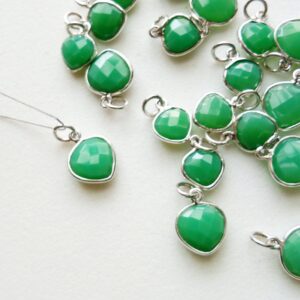 12-14mm Chrysoprase Connector With Jump Ring, 5 Pcs Green Chrysoprase Both Side Faceted Link, Chrysoprase 925 Silver Bezel Connector- Ks3751