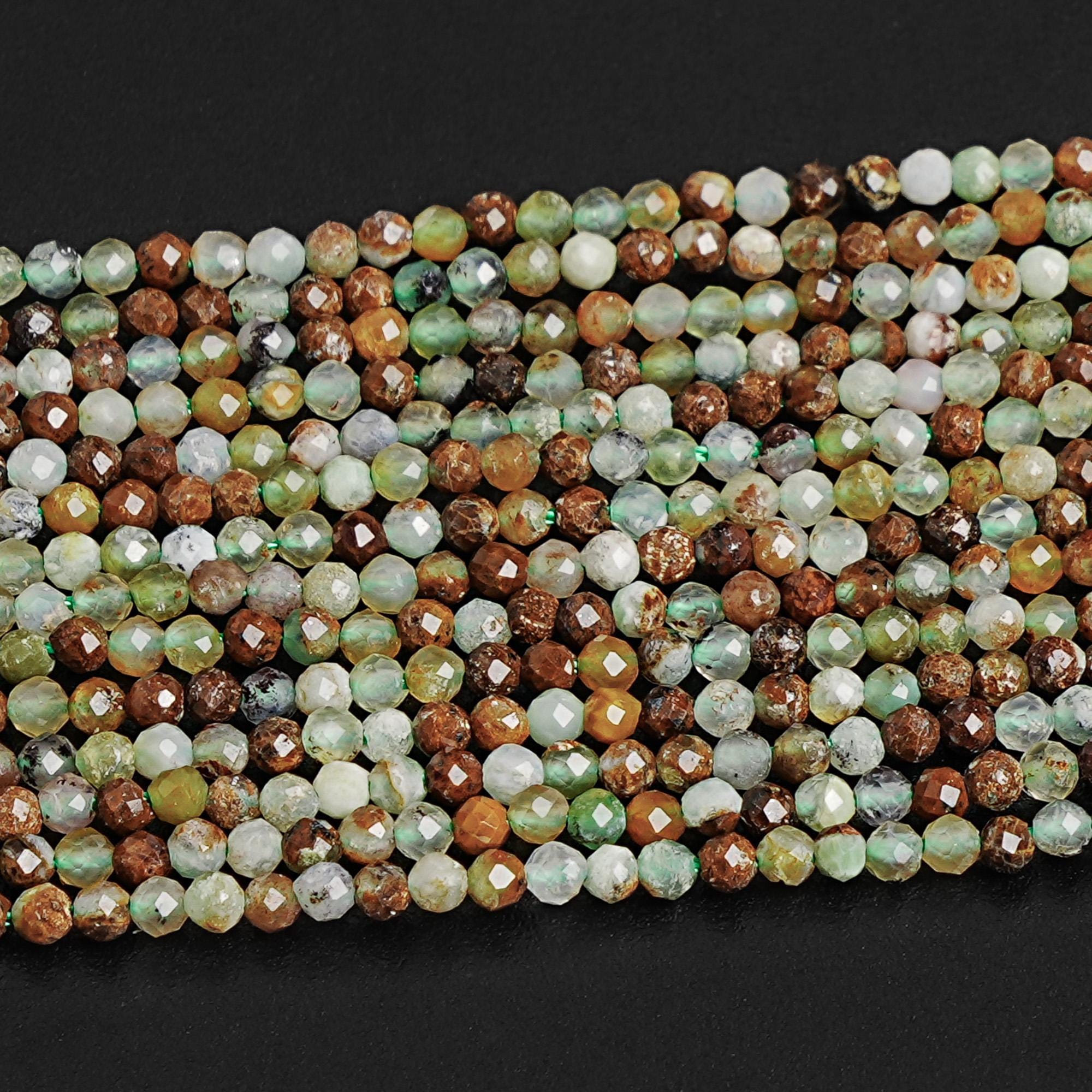 2mm Green Brown Chrysoprase Beads Grade Aa Genuine Natural Gemstone 15" Faceted Round Loose Beads For Handcrafting Jewelry (127678-2562)
