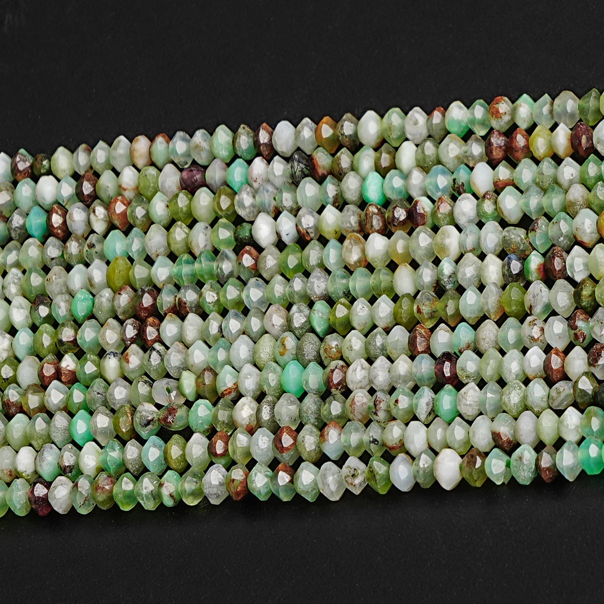 3x2mm Green Brown Chrysoprase Beads Grade Aa Genuine Natural Gemstone 15" Faceted Saucer Loose Beads For Handcrafting Jewelry (127716-2593)